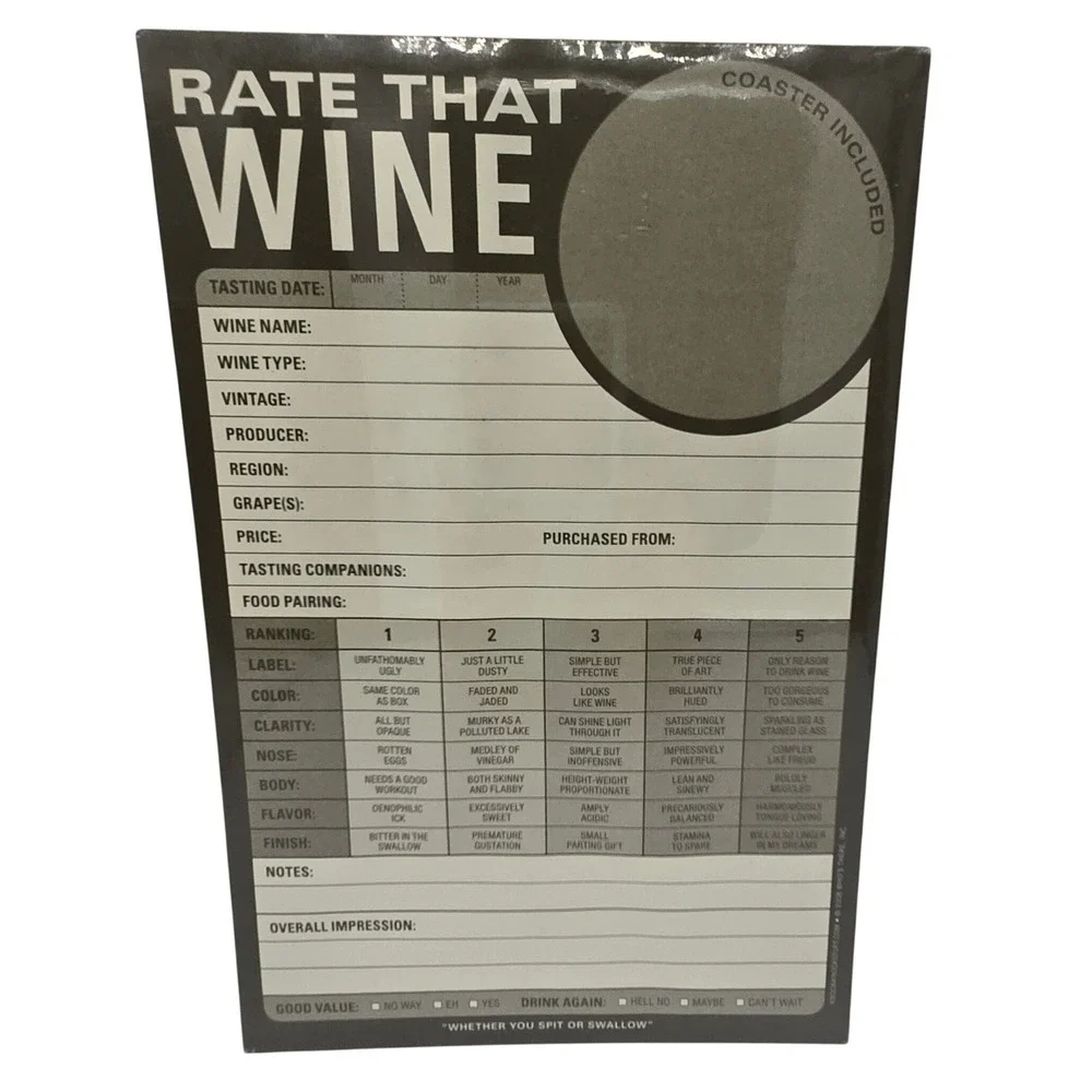 Knock Knock Rate That Wine Tasting Notes Pad 60 Sheets Integrated Coaster 12206